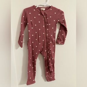 SpearmintLove Organic Waffle Zip Romper, Mauve Hearts